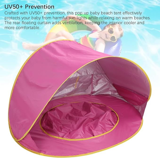 Beach Tent Sun Shelter Sun Proof Wind Proof Portable Baby Beach Beach with Pool Storage Bags Shade Canopy for Outdoor (Pink)