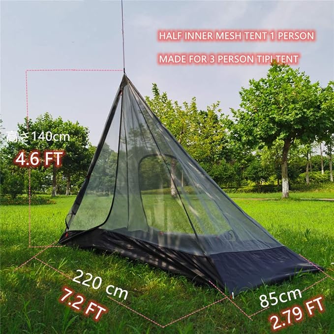 Ultralight Half Mesh Tent for Tipi Hot Tent 1-2 Person Mesh Camping