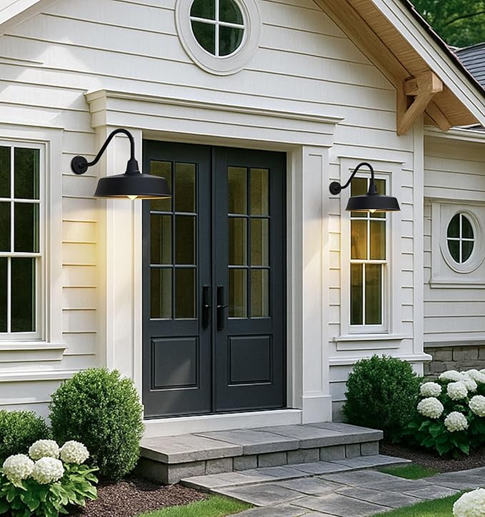 JOESA Large 18 Outdoor Gooseneck Barn Light - Rustic Barn Wall Sconce Dusk to Dawn Exterior Light Fixture for Porch &amp House - 1-Pack
