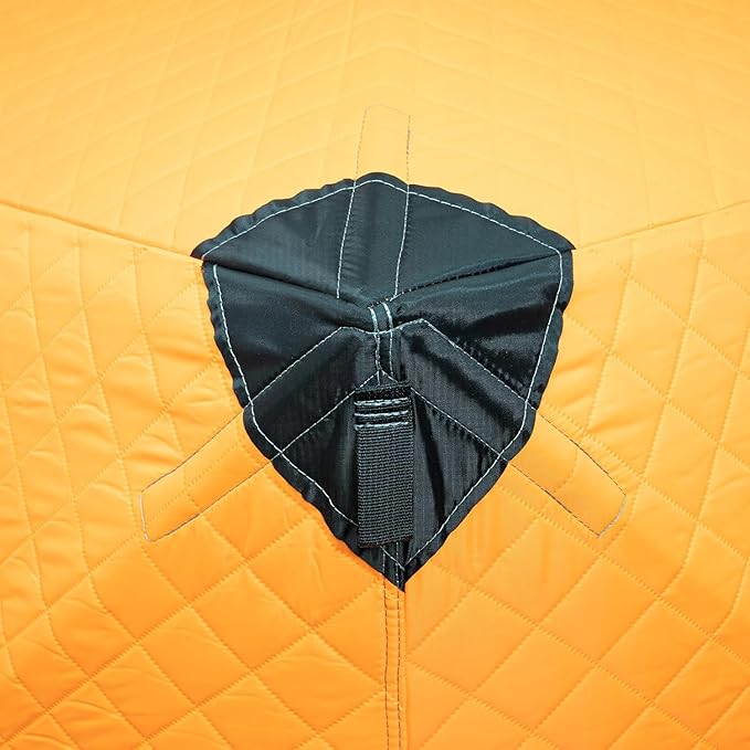 Portable Ice Fishing Tent 3 Person Shelter with Windproof Fabric Strips Protect Against Water/Cold Wind 35 Square Feet Insulated Area for Winter Fishing - Orange