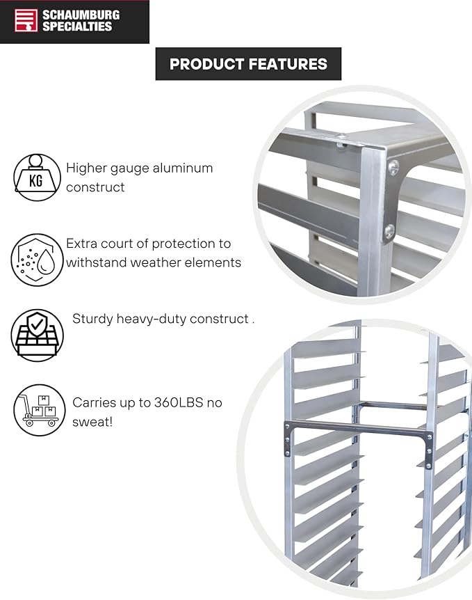 Side Load Aluminum Speed Rack Commercial Standard Heavy Duty Aluminum Bun Racks For Food Service Bakery Restaurant NSF Listed Industrial Baking Pan Rack (15 Tier 4 Inch Spacing)