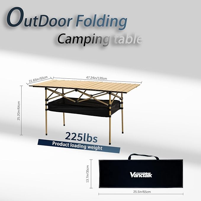 Outdoor Folding Table 7.93LBS Ultralight Camping Table with Built-in Storage &amp Carry Bag 225LBS Heavy Duty Aluminum Tabletop Carbon Steel Frame for Camping Picnic Beach BBQ