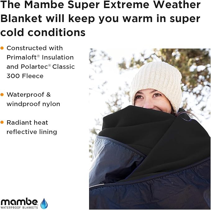 Mambe Super Extreme Weather Outdoor Blanket - Red - 100% Waterproof &amp Windproof - Insulated Polarfleece Blanket for Activities Like Cold Weather Camping &amp Winter Sports Machine Washable