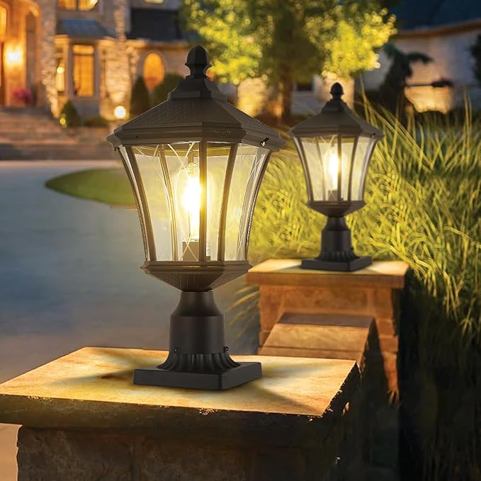 Post Lights Outdoor Post Lantern 20 Exterior Post Coach Light with Pier Mount Base Weather Resistant Aluminum with Clear Glass Pier Mount Lantern Black Outdoor Pole Lamp for Patio Porch Yard