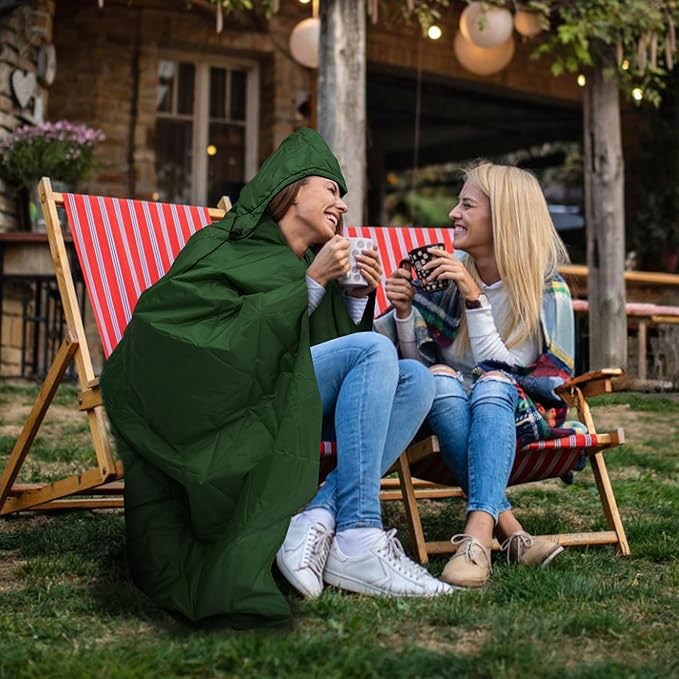 Large Outdoor Waterproof Blanket Extra Thick Fleece Stadium Blanket for Camping Car Pet Picnics - Windproof Wearable Machine Washable 80 x 58 (GreenHooded)