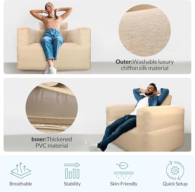 Bestrip Auto Inflatable Sofa Single Blow up Couch Lounger with Built-in Air Pump Rechargeable Air Sofa for Camping Gamging &amp Home（Khaki）