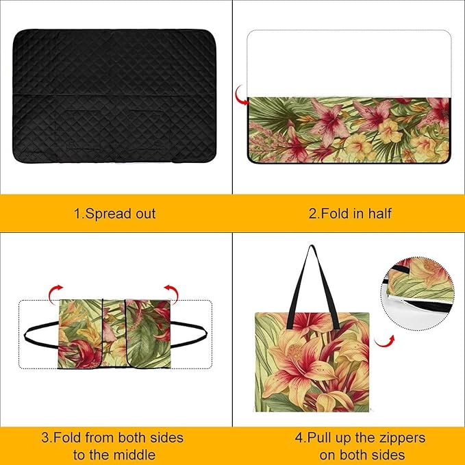 Zipper Tropical Palm Flower Style Picnic Mat Suitable for Travel Camping Park Or Home Use