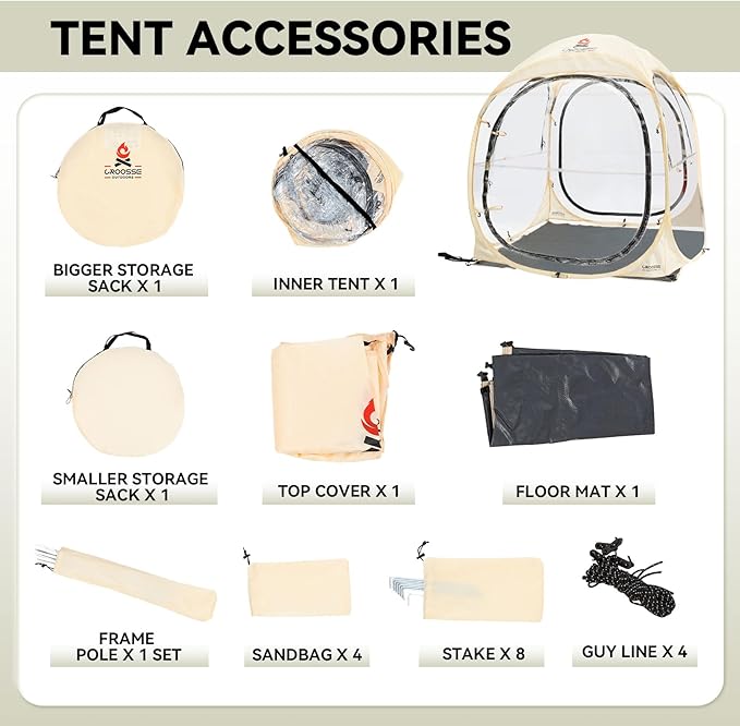 Sports Tent Pop Up Shelter – Waterproof Outdoor Bubble Tent with Floor Mat &amp Top Cover 2/4 Person Clear Bubble Tents for Sports Events Camping Cheering and Fishing