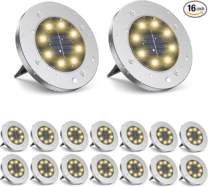 ZGWJ Solar Ground Lights16 Pack Waterproof Solar Garden Lights Upgraded Outdoor Garden Waterproof Bright in-Ground Lighting Landscape Lighting for PathwayYardDeckLawnPatioWalkway Warm White
