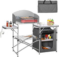 GYMAX Aluminum Portable Camping Kitchen Folding Cooking Table with 26 Tabletop Detachable Windscreen &amp Carrying Bag Outdoor Grill Table for BBQ Backyards