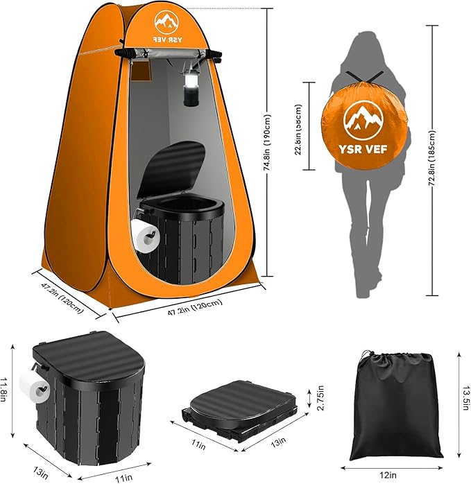 Portable Toilet Kit Camping Toilet with Pop-Up Privacy Tent and Poo Gel Toilet Bags Washable Portable Outdoor Showers Changing Rooms