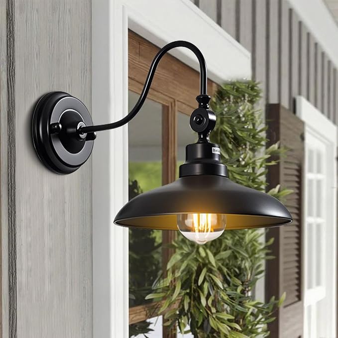 2-Pack Outdoor Wall Lights Matte Black Farmhouse Gooseneck Barn Light 9.8 inch Angle-Adjustable Waterproof Exterior Wall Light Fixtures Modern Wall Mount Porch Lights for House Garage Doorway