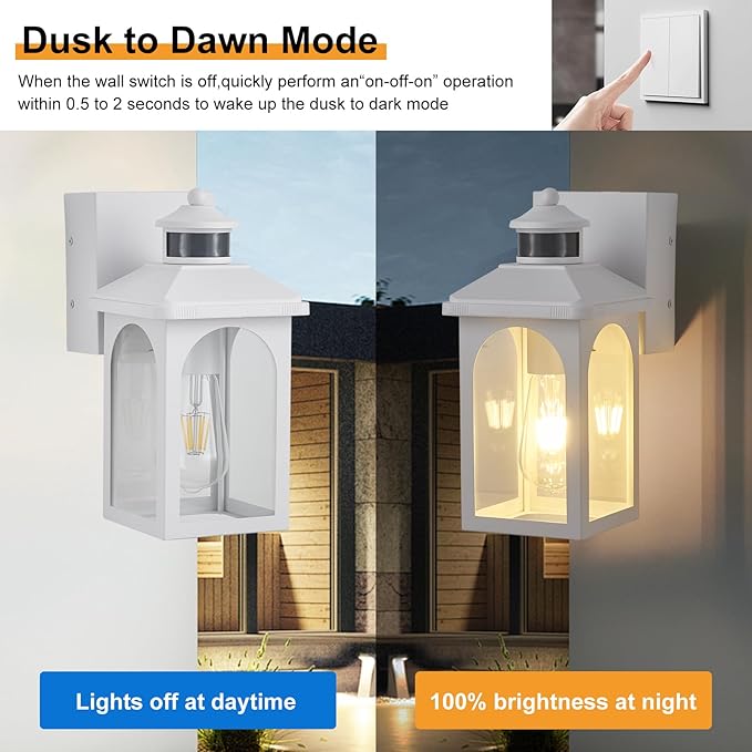 Porch Light with GFCI Outlet: Motion Sensor Porch Lights Outdoor with Remote Control Dusk to Dawn Exterior Lighting Fixtures White Modern Outdoor Wall Lights for House Garage Patio Front Door