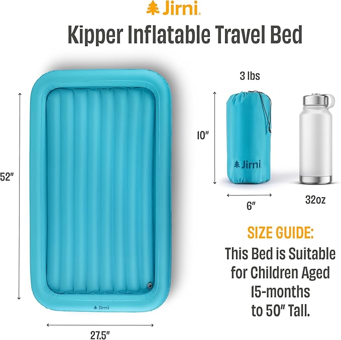 Toddler Camping Bed with Bumpers &amp Pump Sack – Ultralight Compact &amp PVC-Free Inflatable Kids Travel Bed in 40D Ripstop Nylon for Camping &amp Family Travel