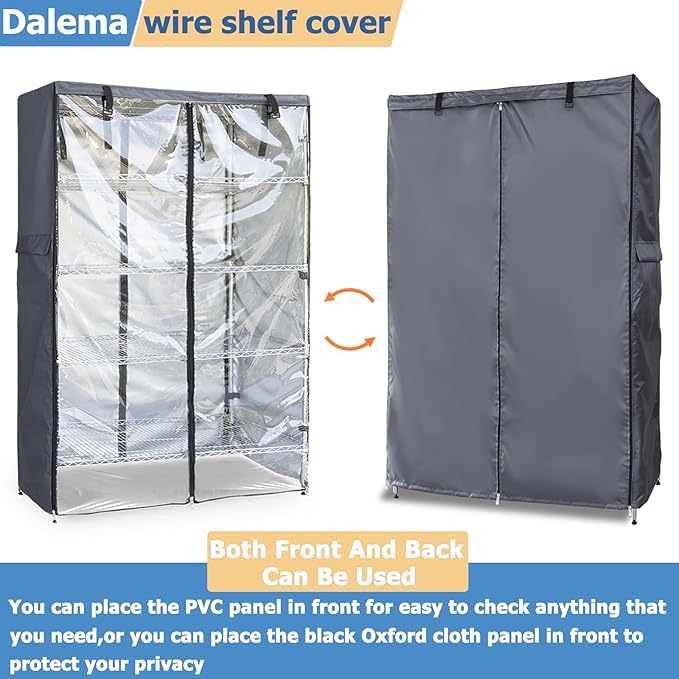 Waterproof Shelf Cover600D Heavy Duty Dustproof Storage Wire Rack CoversOutdoor Shelving Covers for Wire Shelves with Zipper 30''x14''x62''Clear Front.