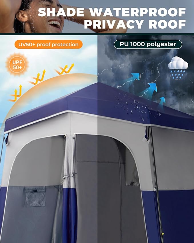 KingCamp Instant Shower Tent Portable Superior Stable Privacy Shelter 2 Large Rooms Outdoor Toilet Tent with Floor for Beach Camping &amp Hiking Setup in Under 60s