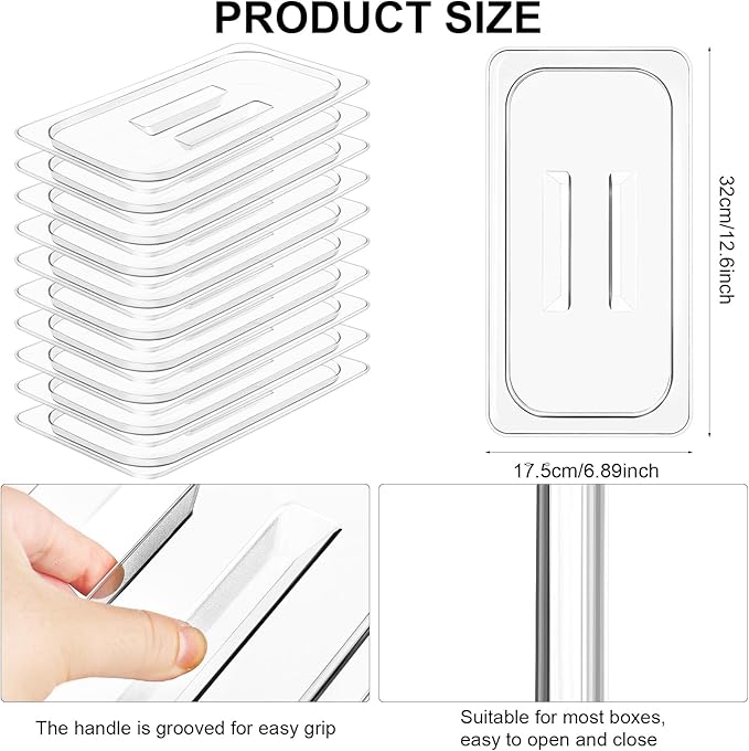 10 Pcs 1/3 Size Clear Food Pan Lids Polycarbonate Universal Handled Hotel Pan Cover Table Catering Plastic Food Pan Lid with Handle Restaurant Commercial Pan Covers for Food Fruits Vegetables