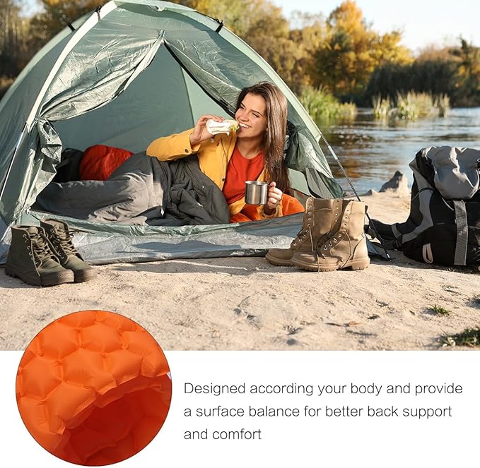Inflatable Camping Tent Mat Waterproof Sleeping Pad Portable Air Mattress Lightweight Outdoor Sleeping Cushion for Hiking Backpacking Travel (192x58x6cm Orange)