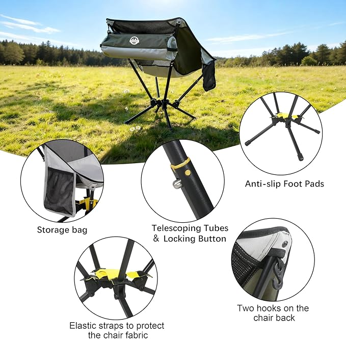 ADSMART Portable Camping Chair Lightweight Folding Chair for Camping - Outdoor Chair Supports 300 Lbs - Camp Chair Outdoor Adventures