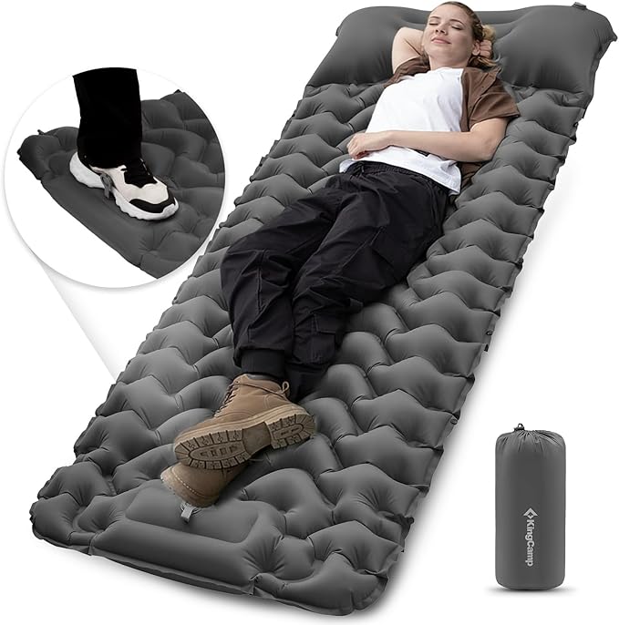 KingCamp Sleeping Pad for Camping Ultralight Connectable Inflatable Sleeping Pad Camping Mattress with 6.3 Built-in Pillow &amp Foot Pump for Backpacking Hiking Tent Cot