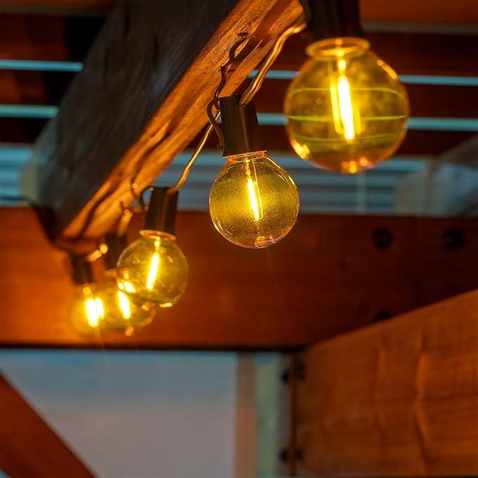 Novelty Lights 25 Pack Yellow G40 LED Filament String Light Bulbs E12/C7 Candelabra Base 5 Watt Equivalent Shatterproof Replacement Bulbs for Patios Canopy Lighting