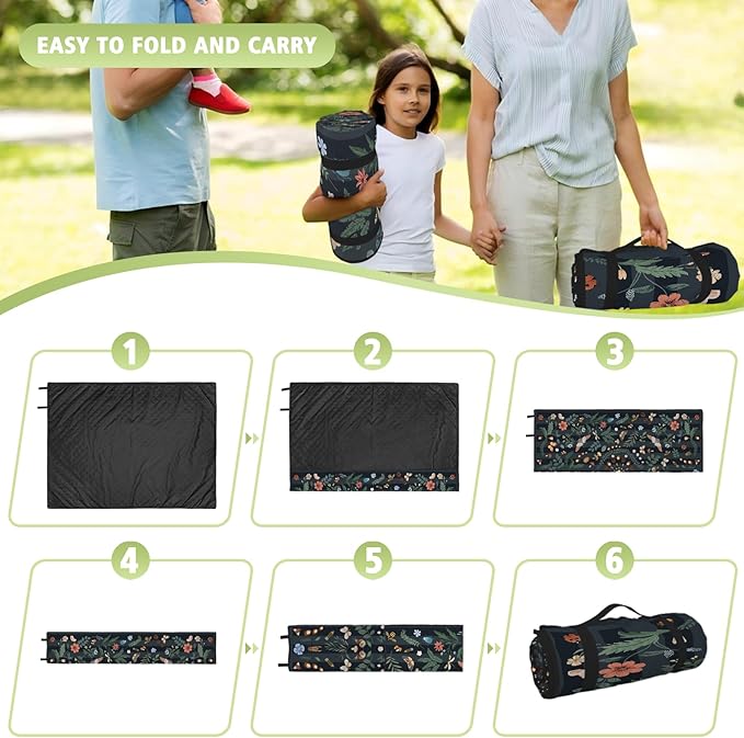 Mushroom Picnic Blankets Waterproof Foldable 80″X80″ Extra Large Picnic Mat Insect Outdoor Blanket for Grass Packable Beach Blanket Sandproof Picnic Accessories for Camping Music Festival Park Lawn