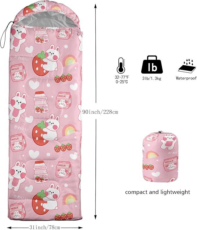 QOOMO Camping Sleeping Bags3 Season Warm &amp Cool WeatherLightweightWaterproof Sleeping Bags for Adults &amp KidsTravelingand OutdoorsCamping Gear Equipment