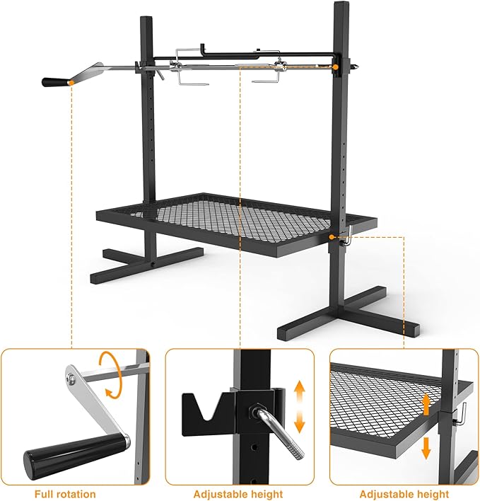 only fire Adjustable Grill Rotisserie System and Spit Over Fire Camp Grill with Cooking Grate for Outdoor Open Flame Cooking