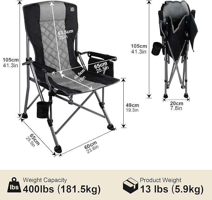 Folding Padded Camping Chair with Hard ArmrestCup HolderHeavy Duty for AdultsPaded BackrestPortable Lawn Lightweight Outdoor Camp ChairSupport up to 400lbs