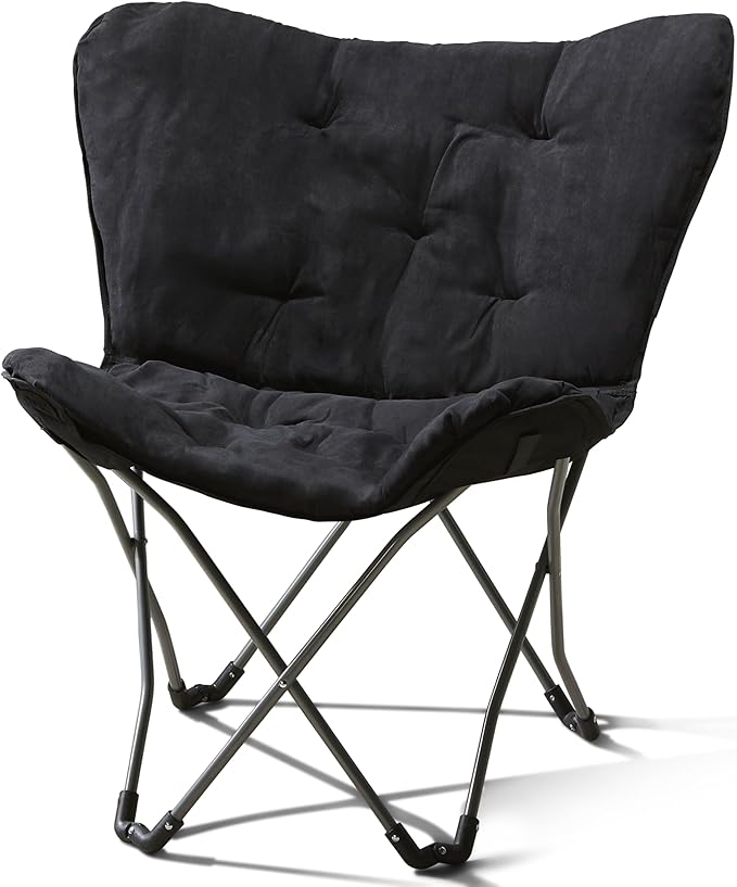 Foldable Butterfly Chair with Soft Microsuede Fabric - Multi-Color Portable Home Seating (Black)