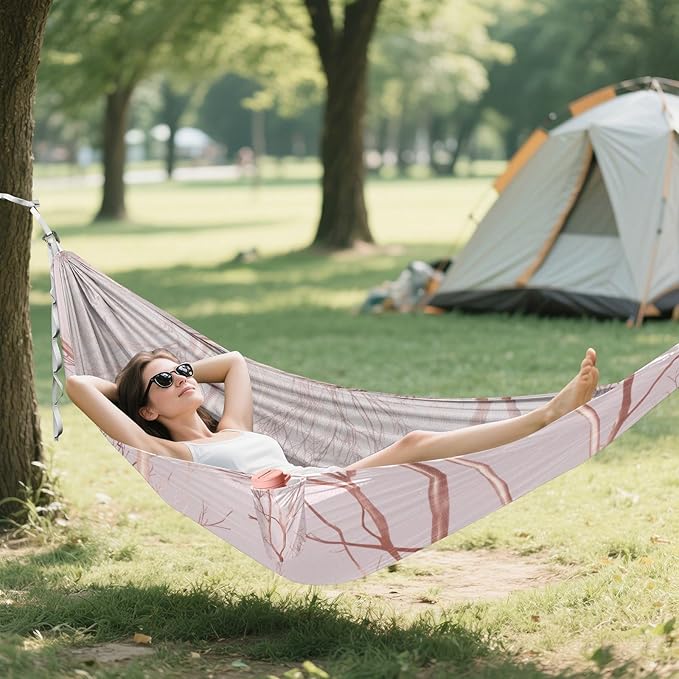 OTVEE Camping Hammock Blush Tree Art Portable Hammocks 500lb Upgraded Thickened Durable Single Hammocks with Tree Straps &amp Travel Bag for Camping Outdoor Indoor Patio Backyard