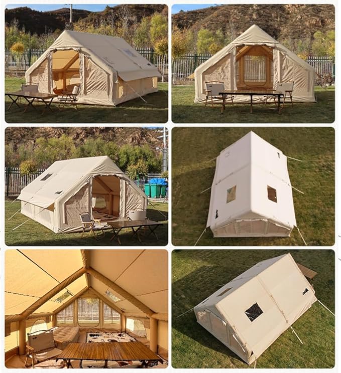 UNIISTRENGH Inflatable Camping Tent Air Glamping Quick Set Up Waterproof Pop Up Tents with Stove Jack Hole and Carry Bag