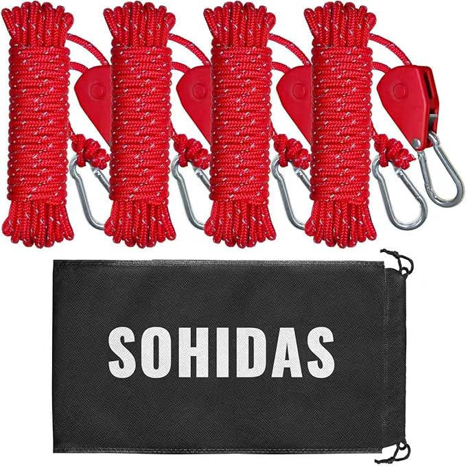 Camping Rope Reflective Tent Rope Guyline with Ratchet Pulley Tarp Tie Down Ropes for Tent Tarp Canopy Shelter Camping 13ft Adjustable Guy Line for Canopy Tent 4 Pack Guy Lines Tents Cords