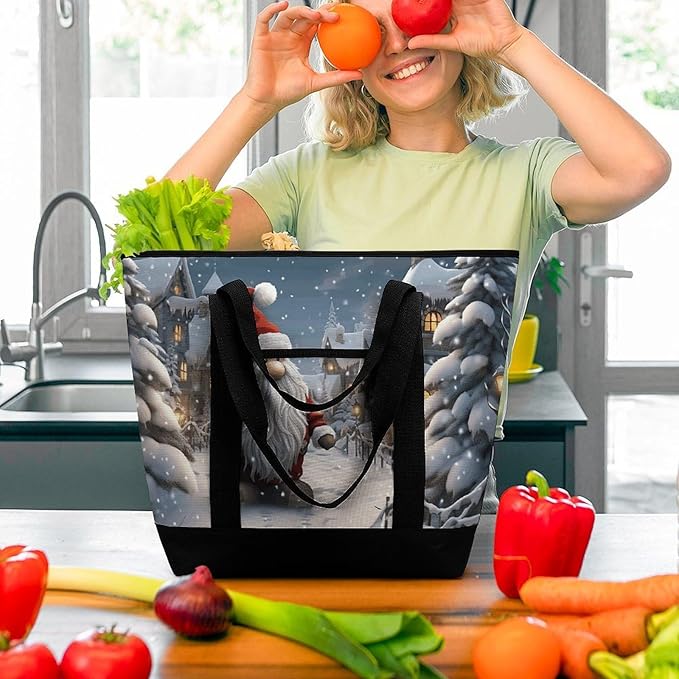 Insulated Shopping BagLarge Reusable Cooler Bags Christmas Snow Printed Foldable Shopping BagTravel Waterproof Shoulder Bag