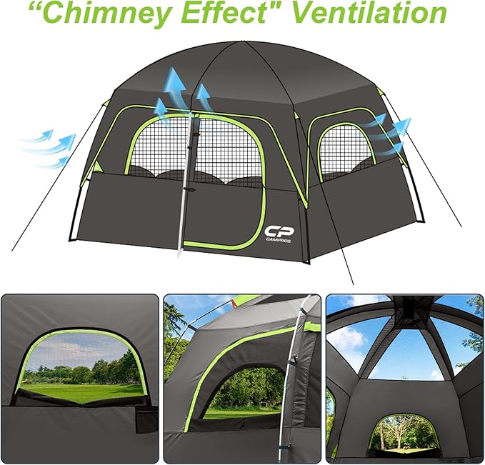 CAMPROS CP Upgraded 6/8 Person Camping Tents Waterproof Windproof Family Tent with Larger Mesh Windows &amp Door Double Layer Easy Set Up All-Season Dome Tent with Top Rainfly &amp Carry Bag