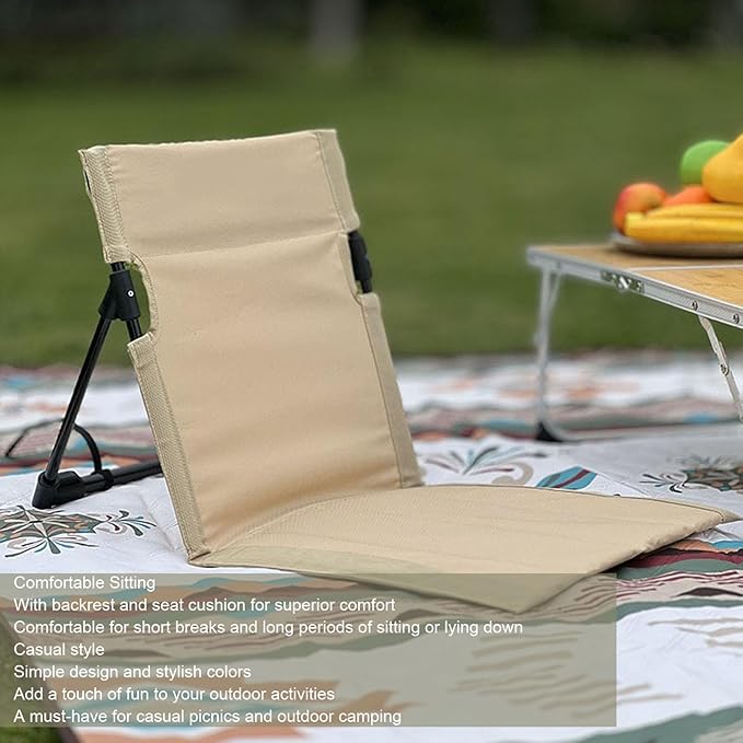 Camping Backrest Cushion Camping Folding Chair Cushion Backrest Casual Stylish Aluminium Alloy Folding Beach Chair for Outdoor Picnic (Khaki)