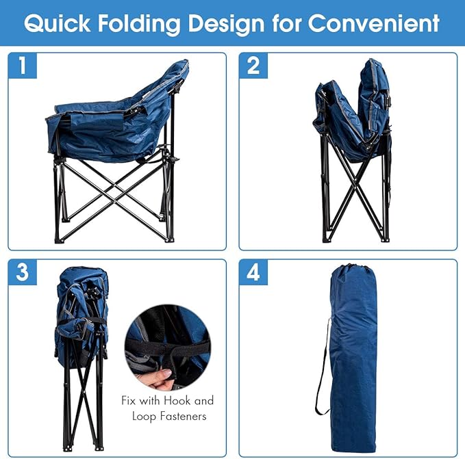 Giantex Portable Camping Chair Outdoor Folding Moon Saucer Chair for Lawn with Soft Padded Seat Cup Holder and Carry Bag