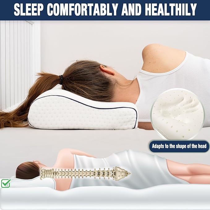 alkamto Travel &amp Camping Comfortable Memory Foam Pillow – Easy to Carry Portable Bag – Temperature Regulating Pillow Case (White Contour + Extra Cover)