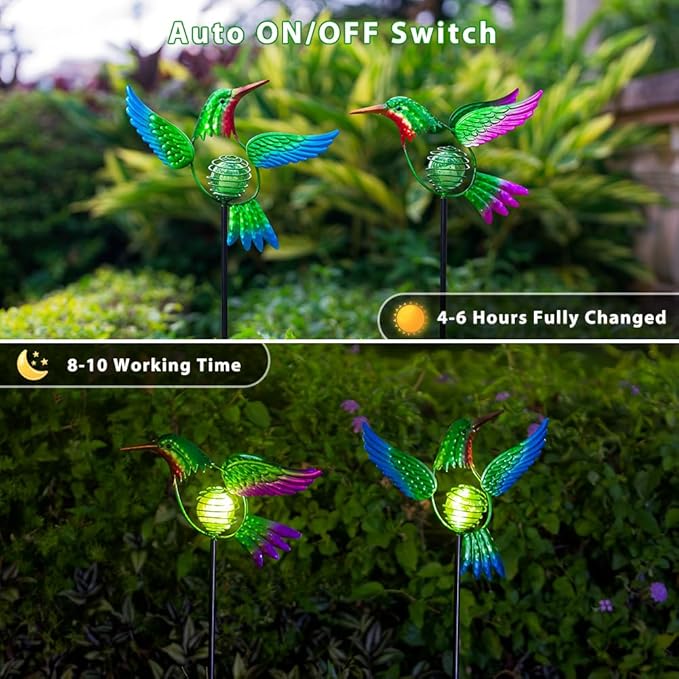 Hummingbird Solar Garden Stakes Lights 2 PackSolar Hummingbird Bird Figurine Outdoor Lights for Spring Garden Pathway Lawn Yard Decoration