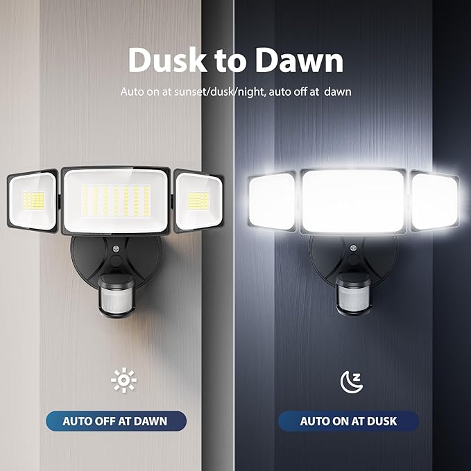 Onforu 75W LED Flood Light Motion Sensor Outdoor 7000lm Dusk to Dawn Flood Light Security Light with Three Head IP65 Waterproof Exterior Floodlight 6500k Wall Light for Entryway Stairs Yard Garage