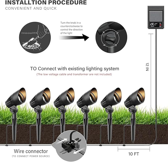 Outdoor Low Voltage Landscape Light 50 Watt Halogen Spotlights 12 Volt Flood Lights 3000K Warm White with Connector and Stake