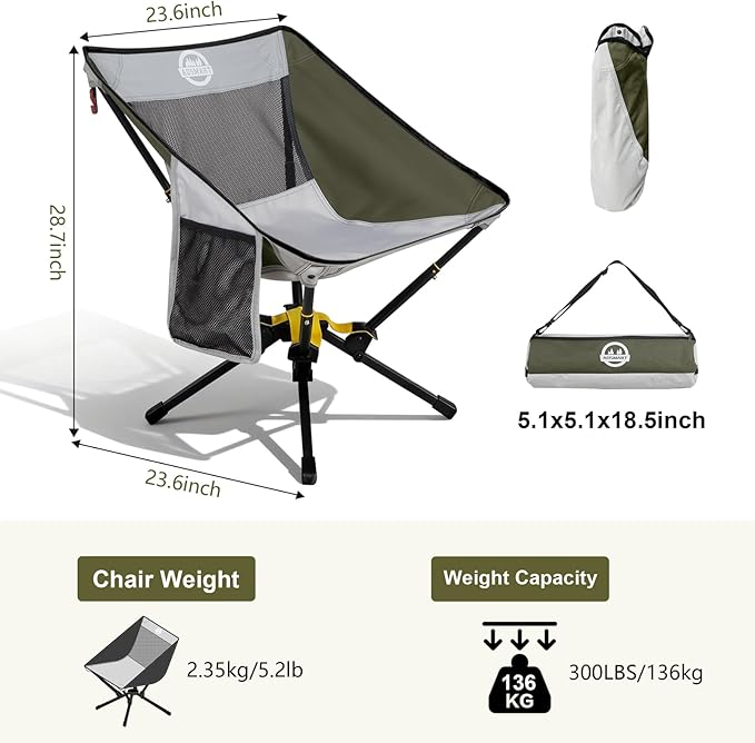 ADSMART Portable Camping Chair Lightweight Folding Chair for Camping - Outdoor Chair Supports 300 Lbs - Camp Chair Outdoor Adventures