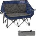 Portable Double Folding Love Seat Padded Camping Chair with Cup Holder Navy Blue and Gray