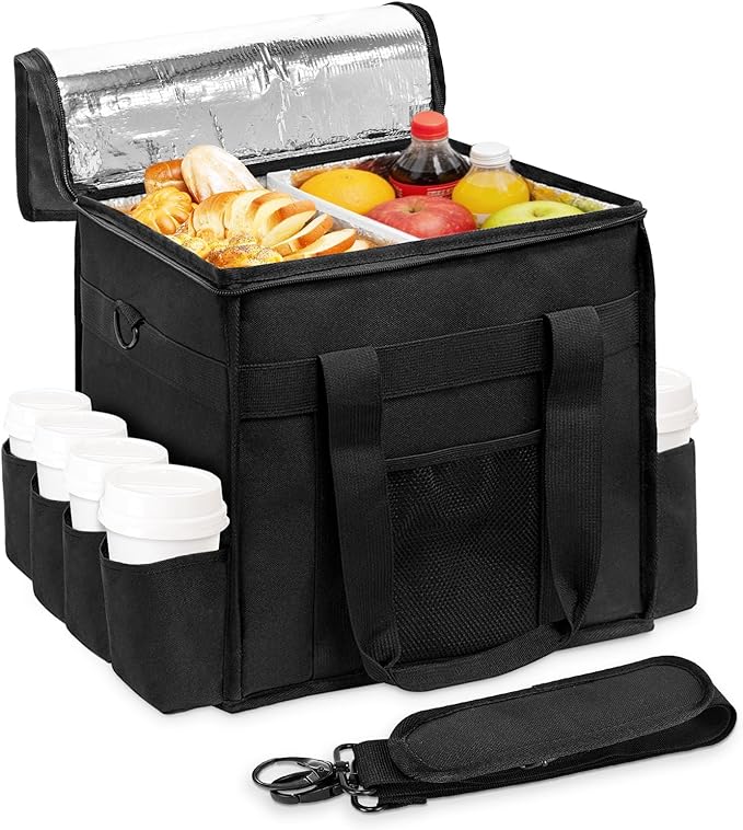 Insulated Food Delivery Bag with 8Cup Holderremovable partition plateThermal Cold/Hot Separationfor Beverages Parties Grocery Food Transport Hot &ampCooler Bags