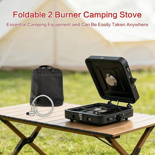 2 Burner Camping StovePortable Camp Stove with 17000 BTU Adjustable Burners and Carrying BagFolding Camping Stove for Outdoor Cooking Backpacking BBQ Grill