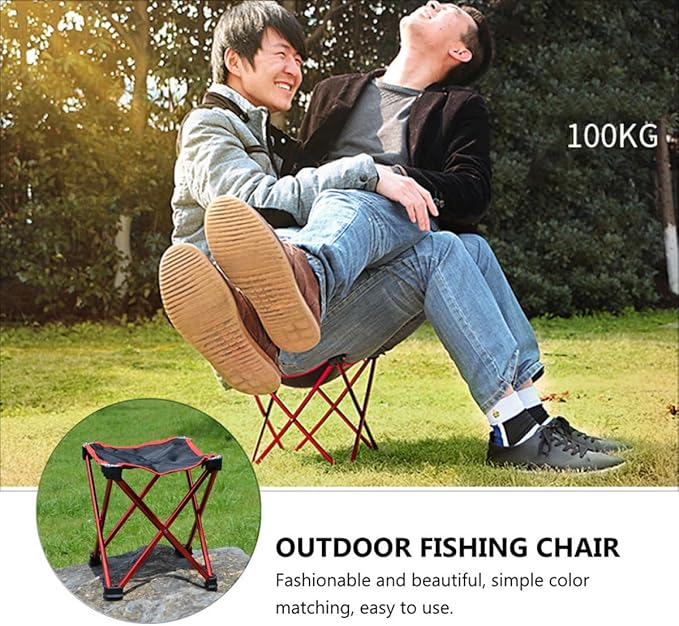 Portable Folding Camping Stool Outdoor Barbecue Chair Large Size Red Multipurpose Collapsible Seat for Fishing Beach Hiking