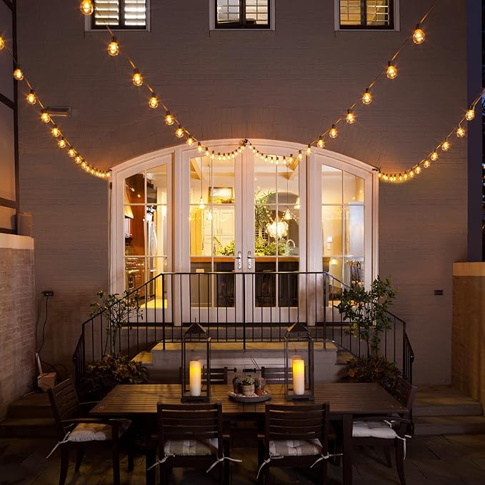 Mlambert 144FT(3x48FT) Solar String Lights with Remote Outdoor Waterproof Patio Light with 54 LED Shatterproof G40 Bulbs(3 Spare) for Yard-Black Wire