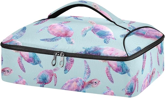 Casserole Carrier Pattern Pastel Sea TurtlesInsulated Casserole Carrier for Hot or Cold Food Thermal Lunch Tote for Potluck Parties Picnic Beach Fits 9 x 13 Inches Baking Dish