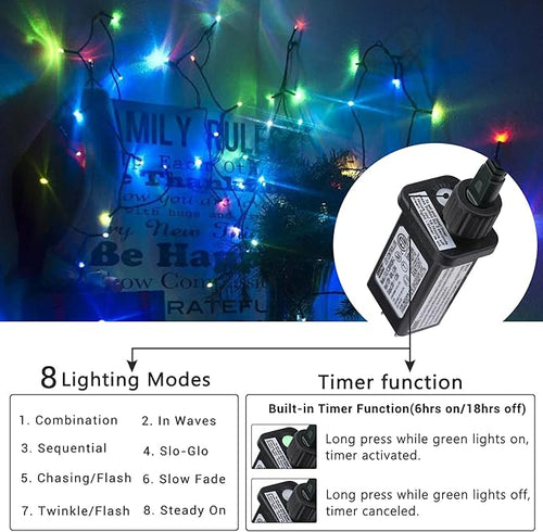 181FT 500 LED Christmas Indoor Outdoor Decorative Lights 8 Modes Waterproof Plug in Green Wire Fairy String Lights for Christmas Tree Party Wedding Garden Holiday Home Decoration (Multicolor)