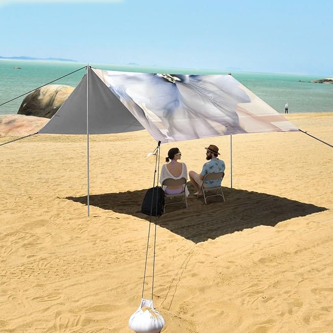 Beach Tent Sun Shelter Blue Flower Tiles Lightweight &amp Easy Setup Beach Shade Canopy for Camping Fishing